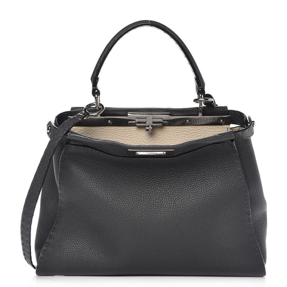 Fendi Cuoio Romano Selleria Bi-Color Medium Peekaboo Iconic Satchel Asfalto Latte 1 of 10