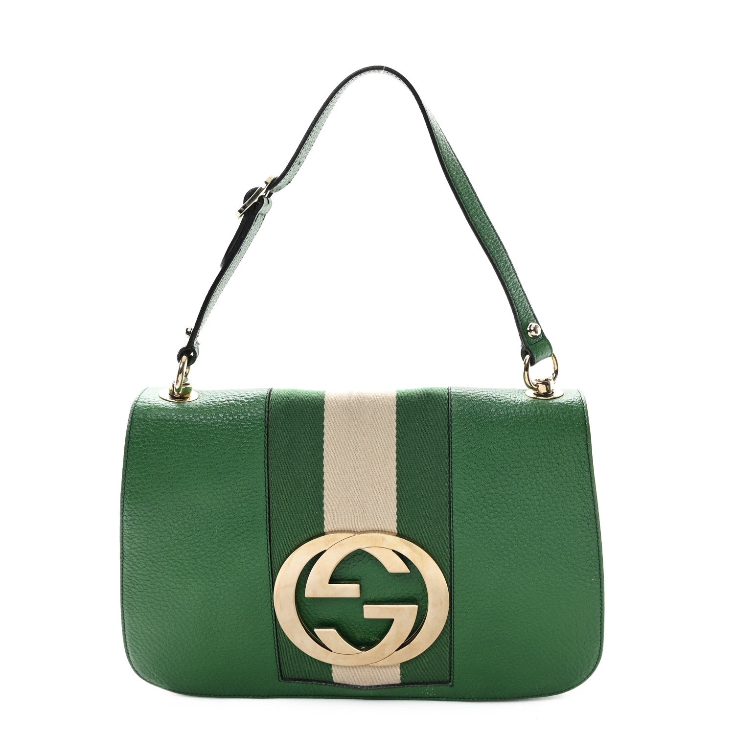Gucci Pebbled Calfskin Web Blondie Hobo Green 1 of 12