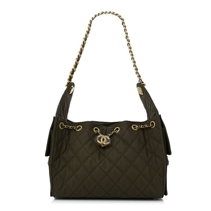 Chanel Canvas Quilted Small Chanel 25 Handbag Khaki 1 of 10