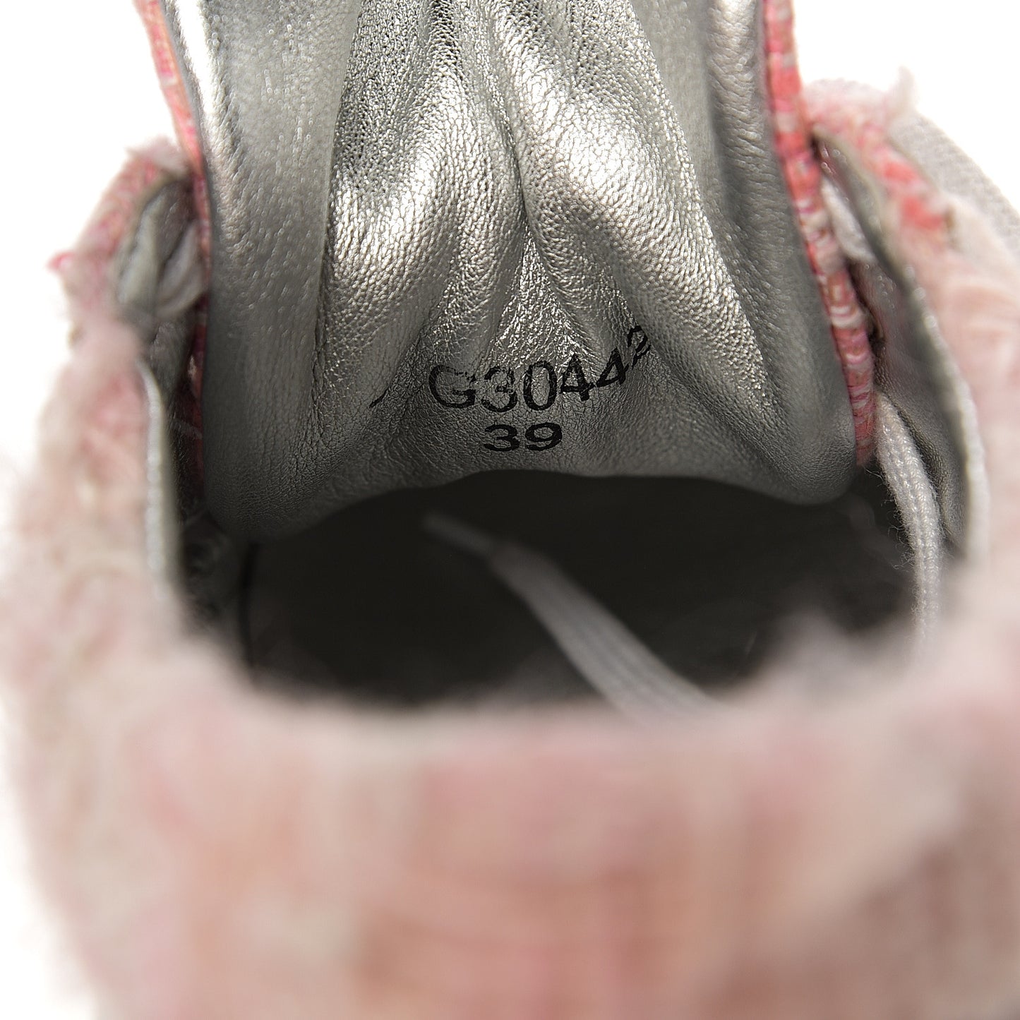 Tweed Suede Calfskin Sneakers 39 Silver Pink