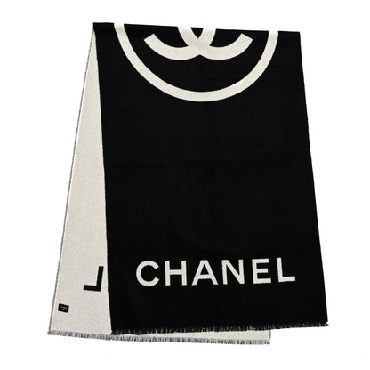 Chanel Cashmere CC Fringe Stole Black White 2 of 3