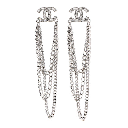 Chanel Crystal Baguette CC Chain Drop Earrings Silver 1 of 4