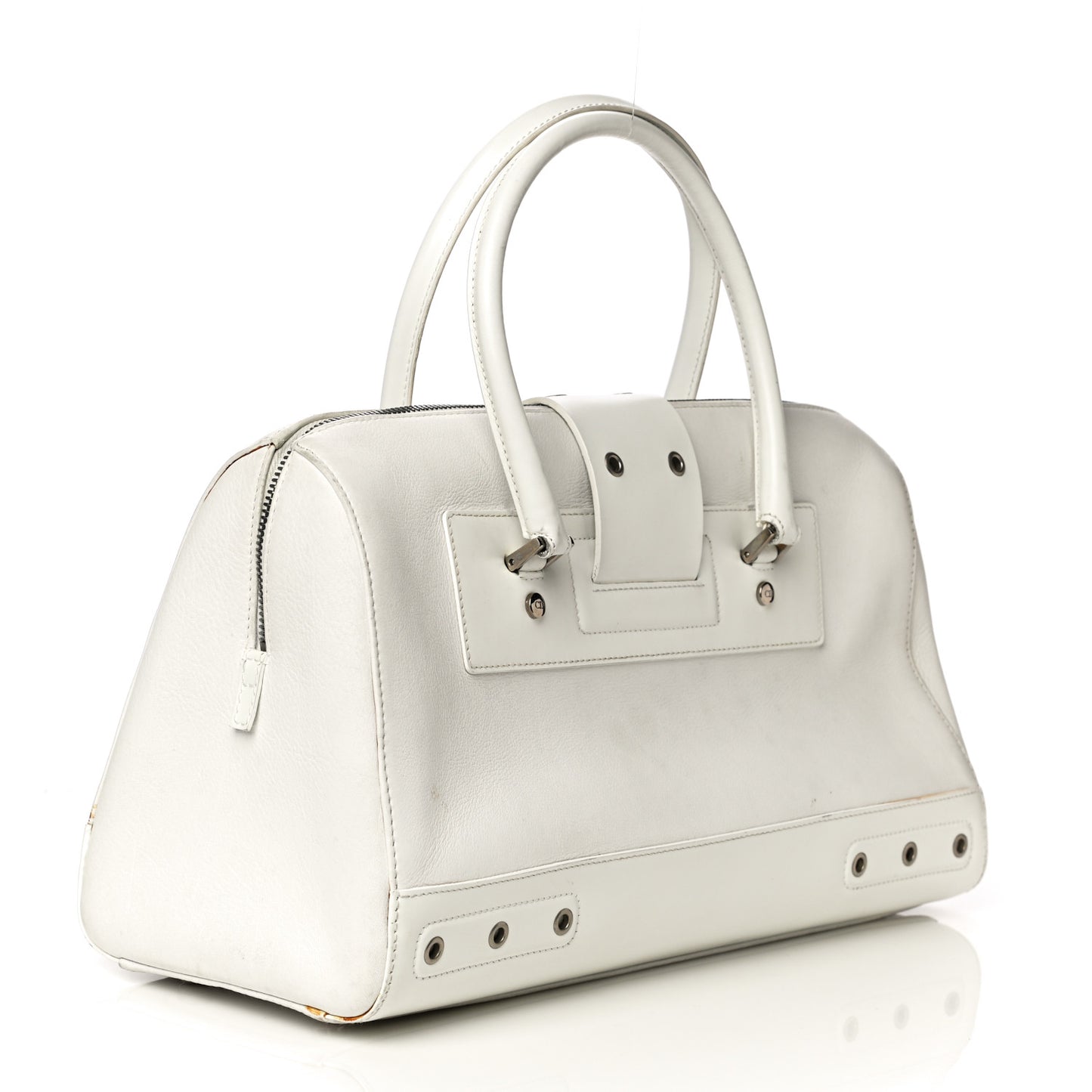 Grained Calfskin Street Chic Top Handle Bag White