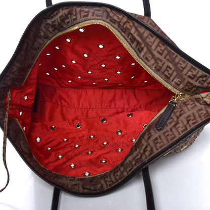 Fendi Nylon Zucchino Grommet Medium Roll Tote Mogano Panna Red Moro 6 of 12