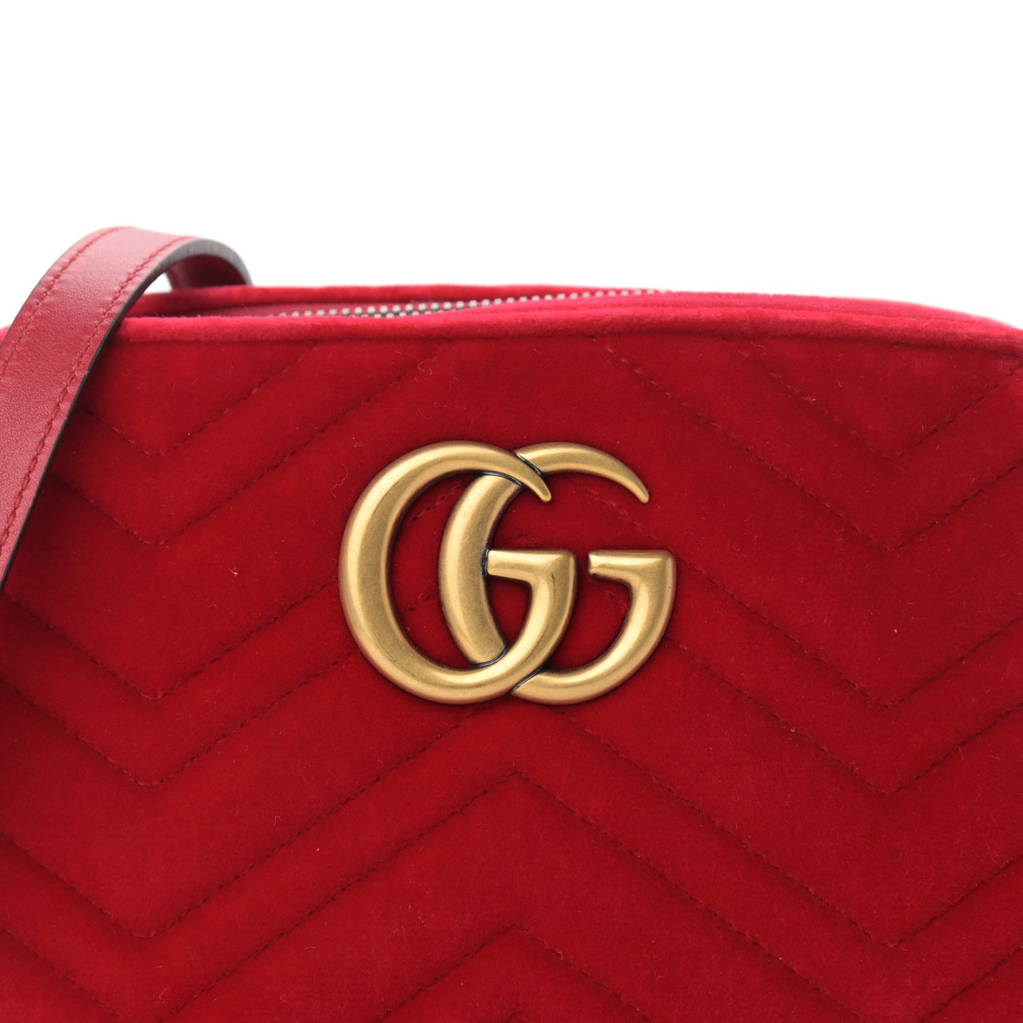 Velvet Matelasse Small GG Marmont Chain Shoulder Bag Hibiscus Red