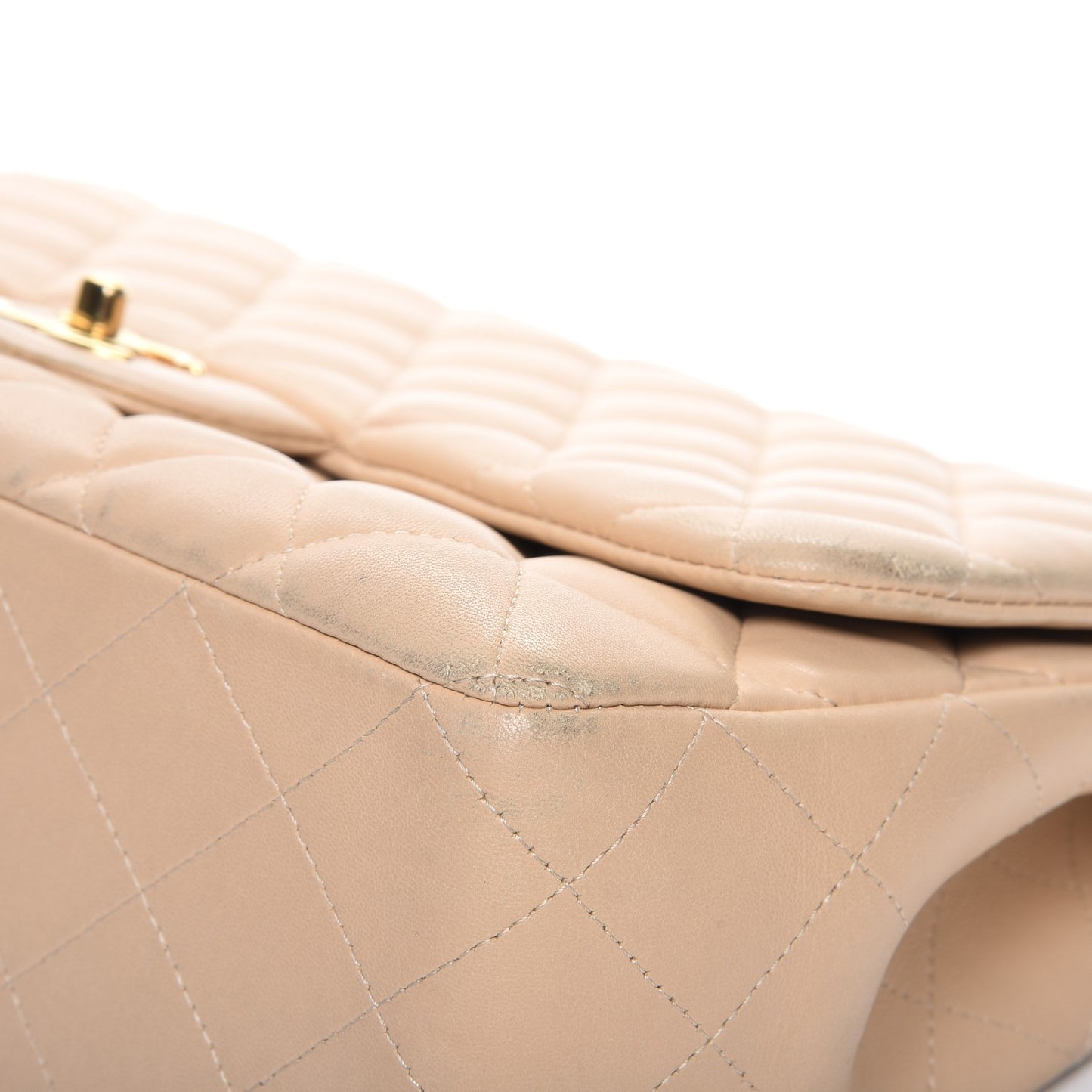 Lambskin Quilted Jumbo Single Flap Beige