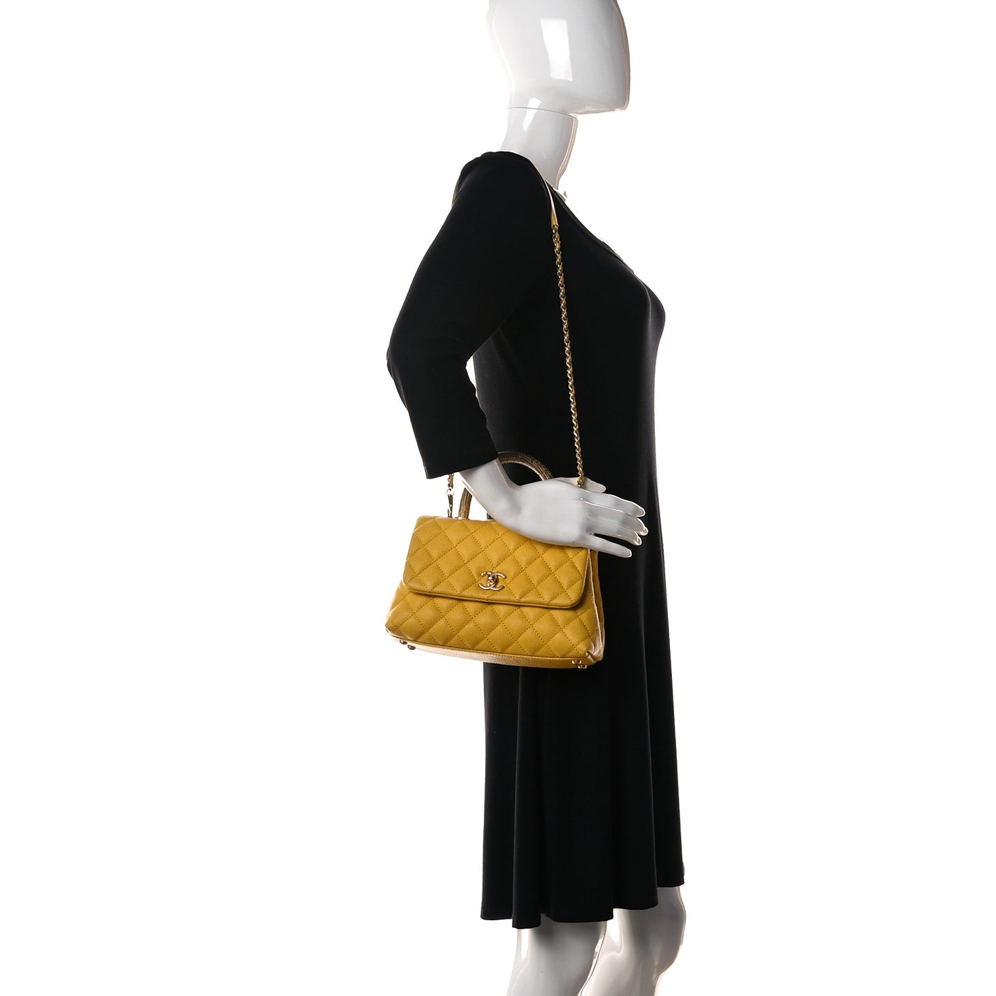 Caviar Lizard Mini Coco Handle Flap Yellow