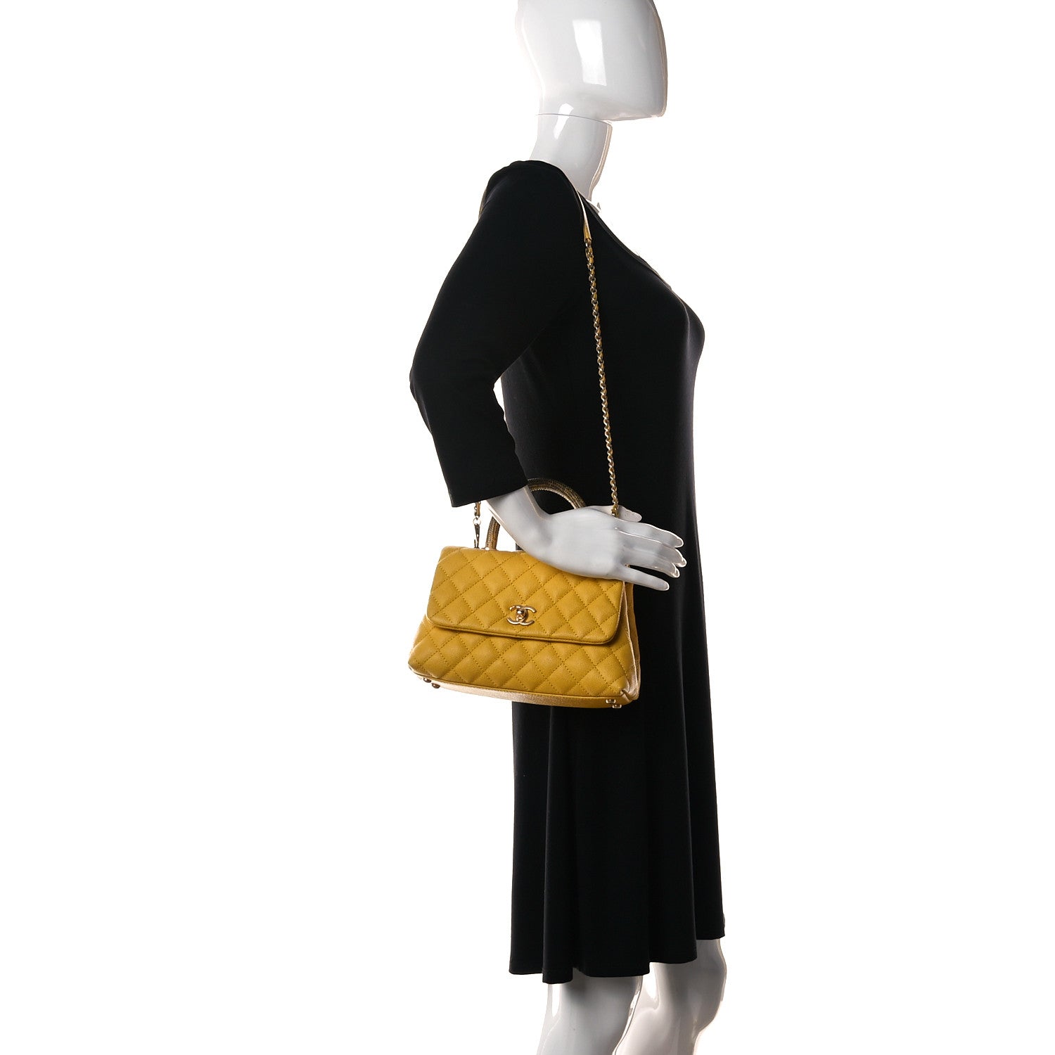 Chanel Caviar Lizard Mini Coco Handle Flap Yellow 2 of 16
