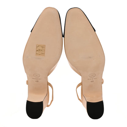 Chanel Goatskin Grosgrain Cap Toe CC Slingback Pumps 40 Beige Black 5 of 14