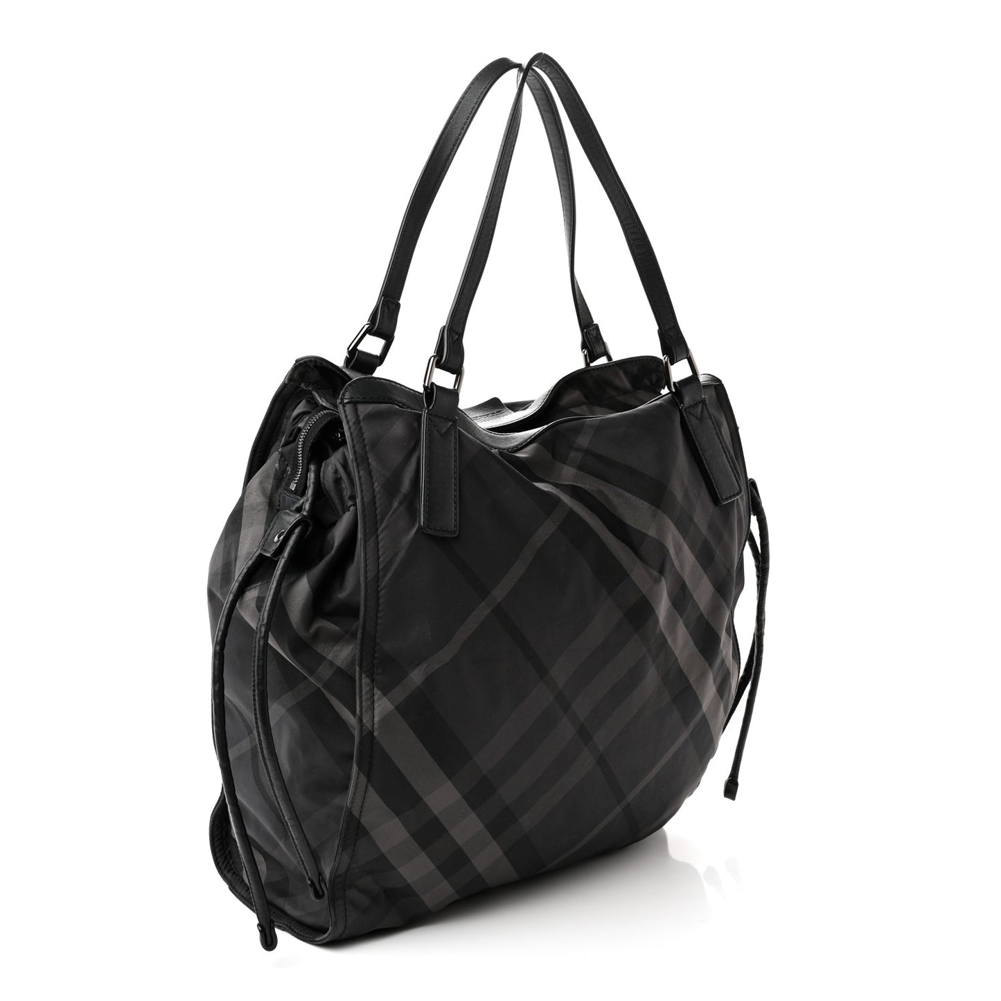 Nylon Check Small Buckleigh Packable Tote Charcoal