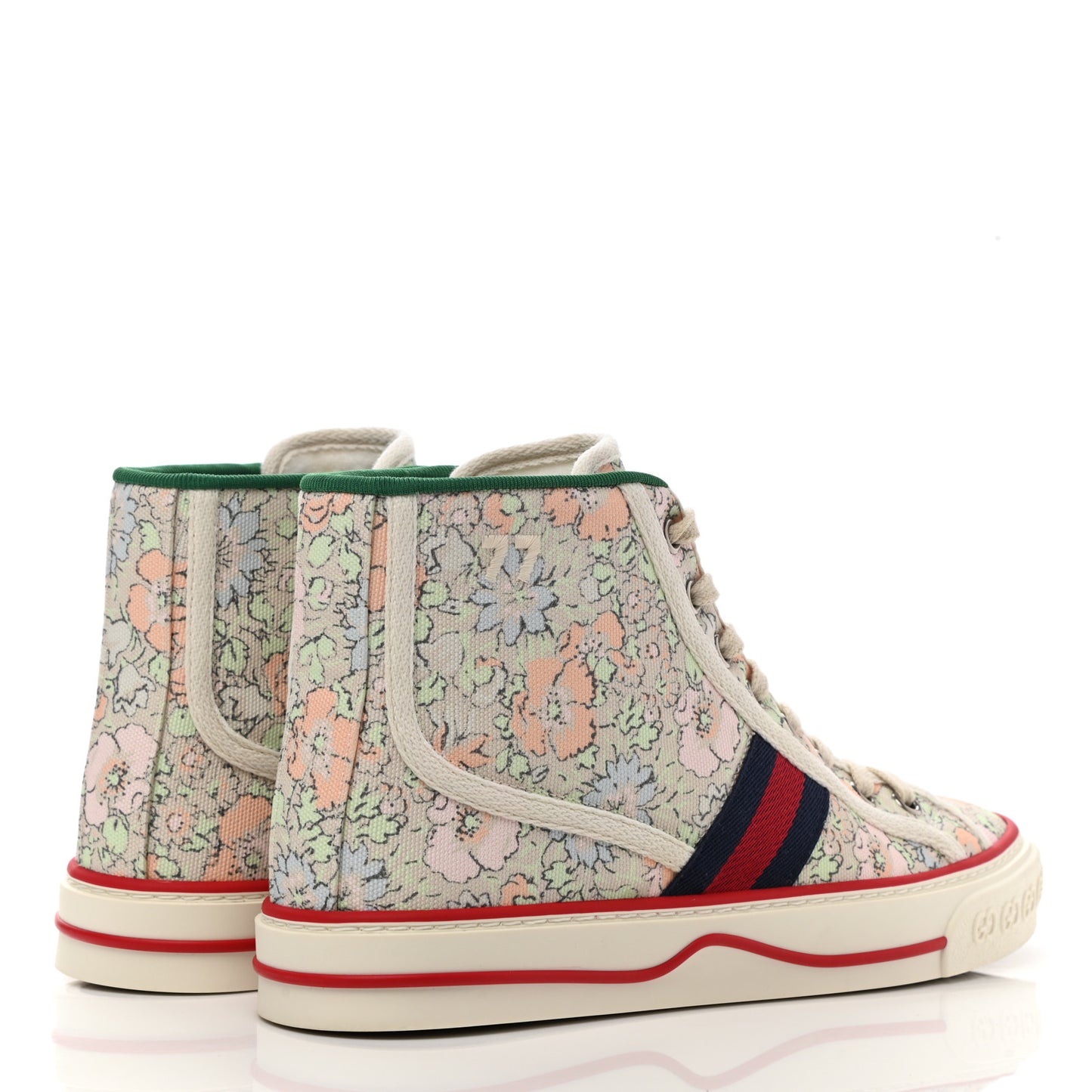 X LIBERTY OF LONDON Canvas Web Tracy Print Womens 1977 Tennis High Top Sneakers 37 Mint Peach Mystic White