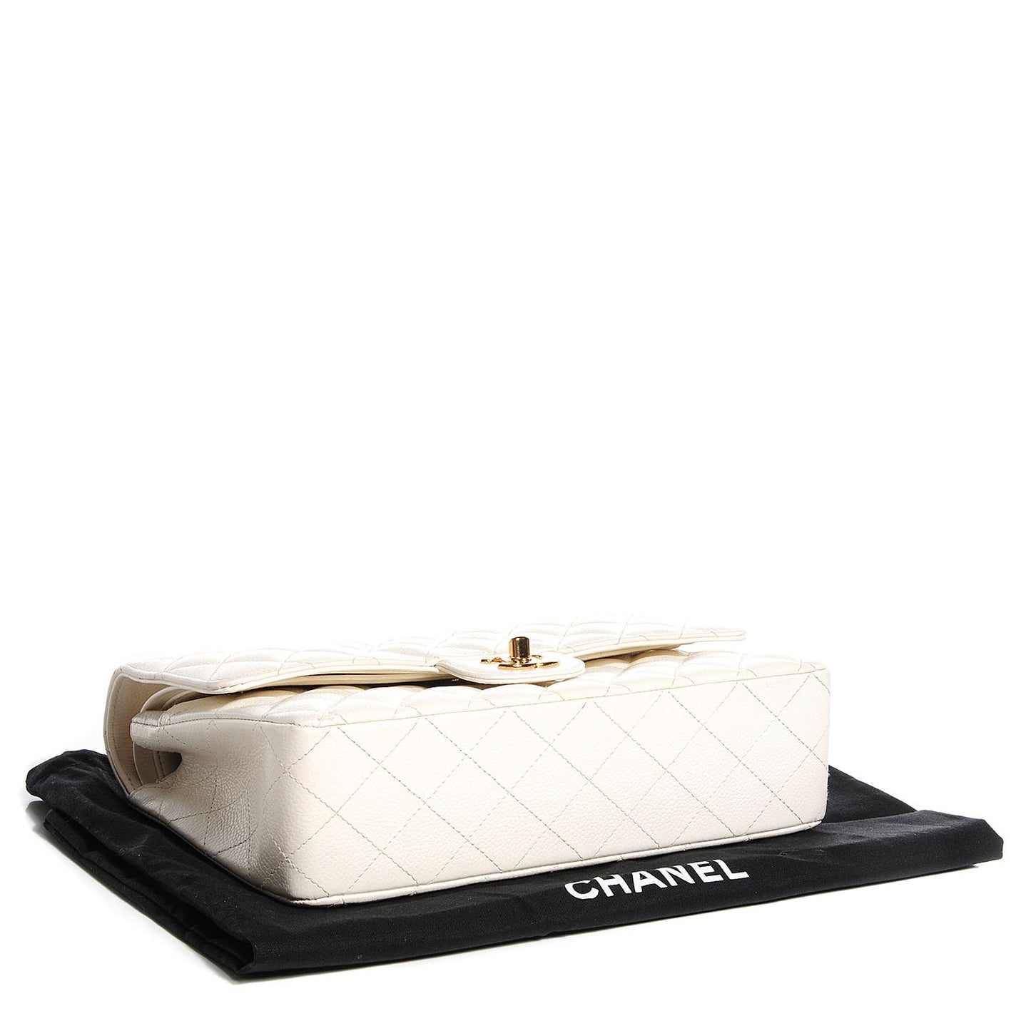 Caviar Quilted Medium Double Flap White