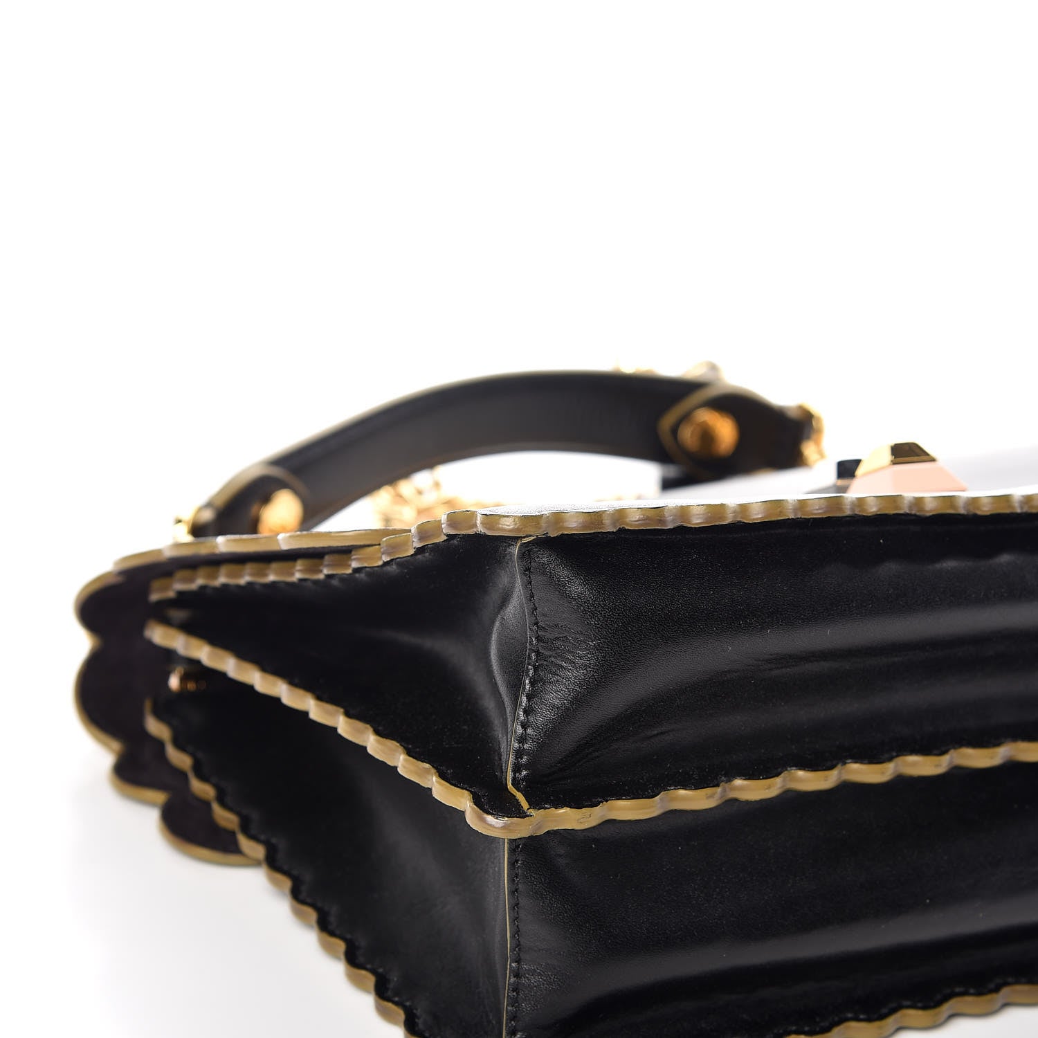 Fendi Vitello Liberty Scalloped Studded Kan I Shoulder Bag Black 6 of 18