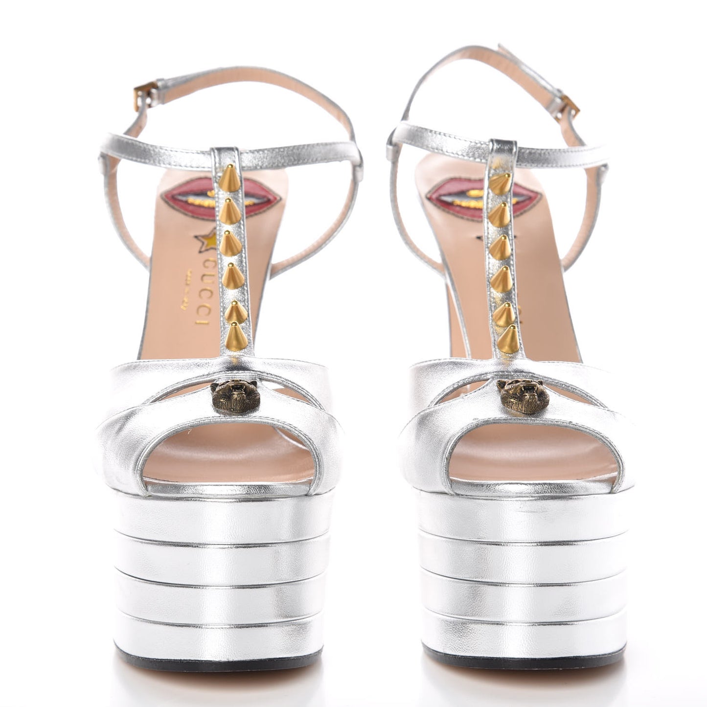 Nappa Silk Angel T-Strap Platform High Heel Sandals 39 Argento