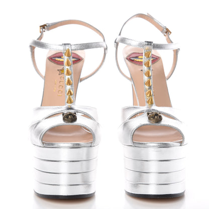 Gucci Nappa Silk Angel T-Strap Platform High Heel Sandals 39 Argento 2 of 12