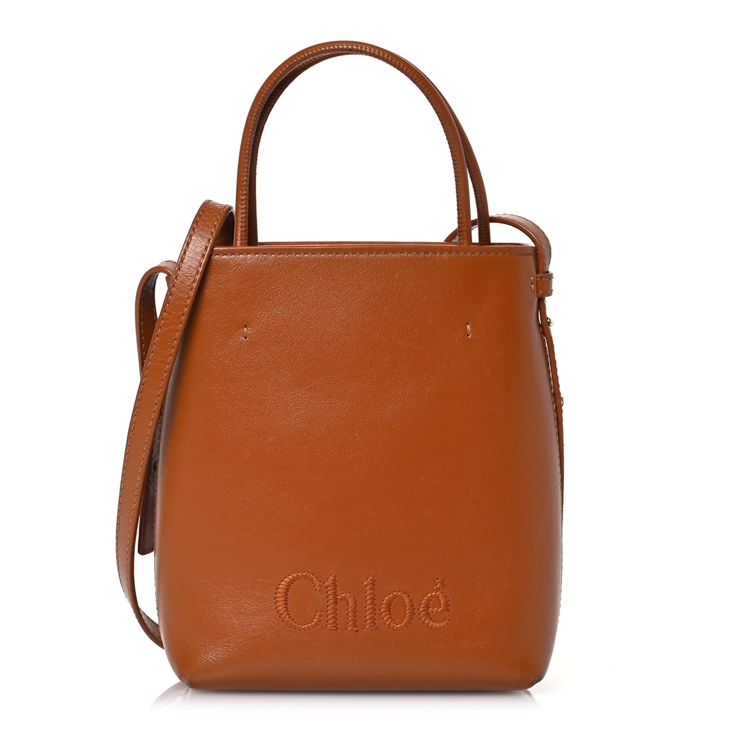 Shiny Calfskin Micro Sense Tote Bag Caramel