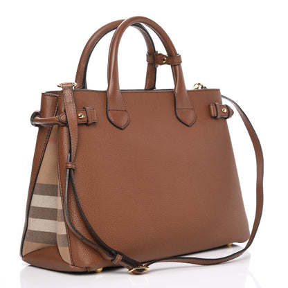 Burberry Grainy Calfskin House Check Medium Banner Tote Tan 3 of 9