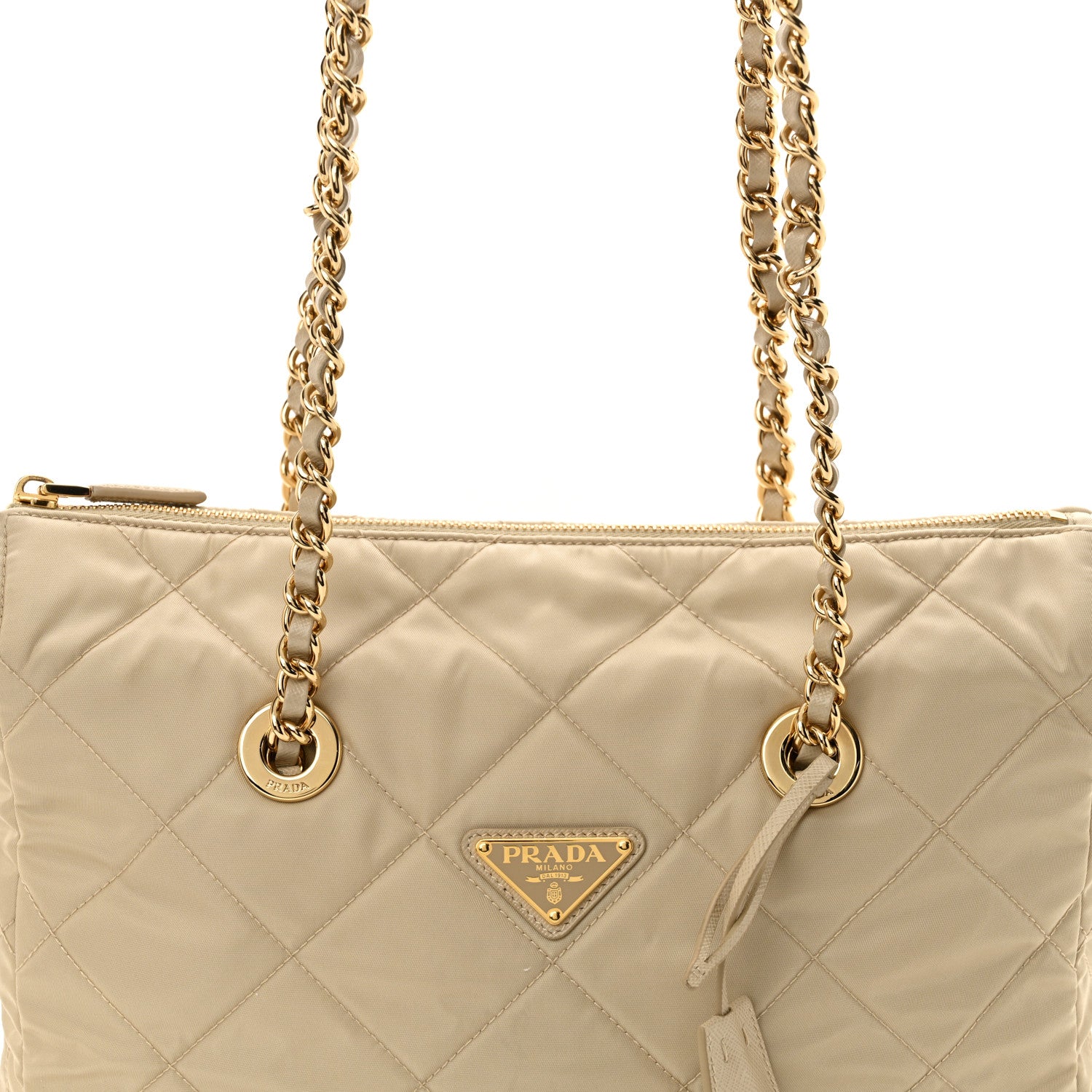 Prada Re-Nylon Impuntu Quilted Re-Edition 1995 Chaine Medium Tote Bag Beige 7 of 10
