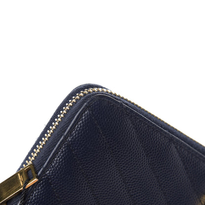Saint Laurent Grain De Poudre Matelasse Chevron Monogram Zip Around Wallet Navy 10 of 11