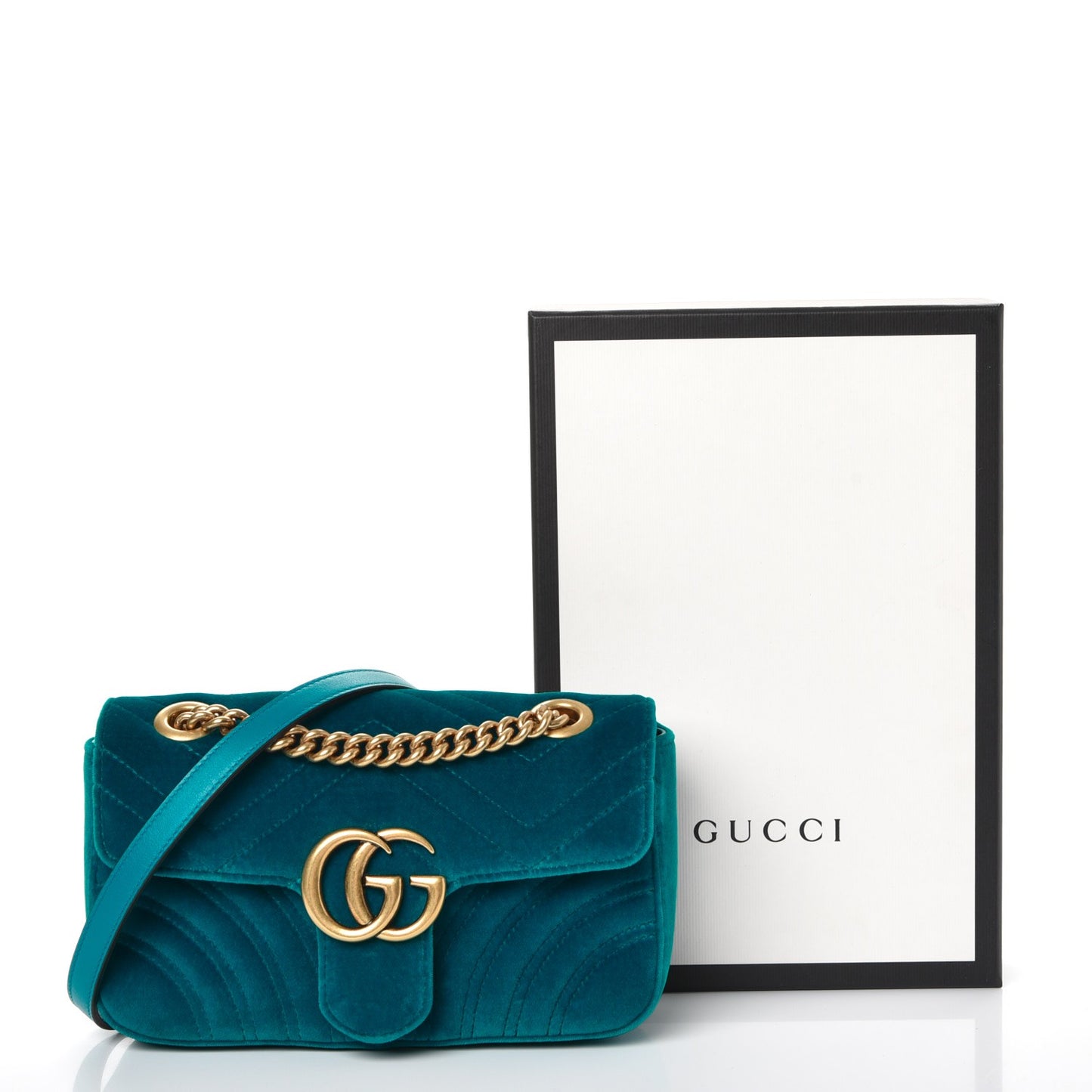 Velvet Matelasse Mini GG Marmont Shoulder Bag Pavone Cyan