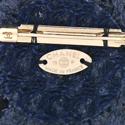 Chanel Tweed Camellia Pin Brooch Navy Blue 5 of 6