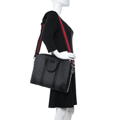 Gucci GG Supreme Monogram Appia Calfskin Web Briefcase Black 2 of 8