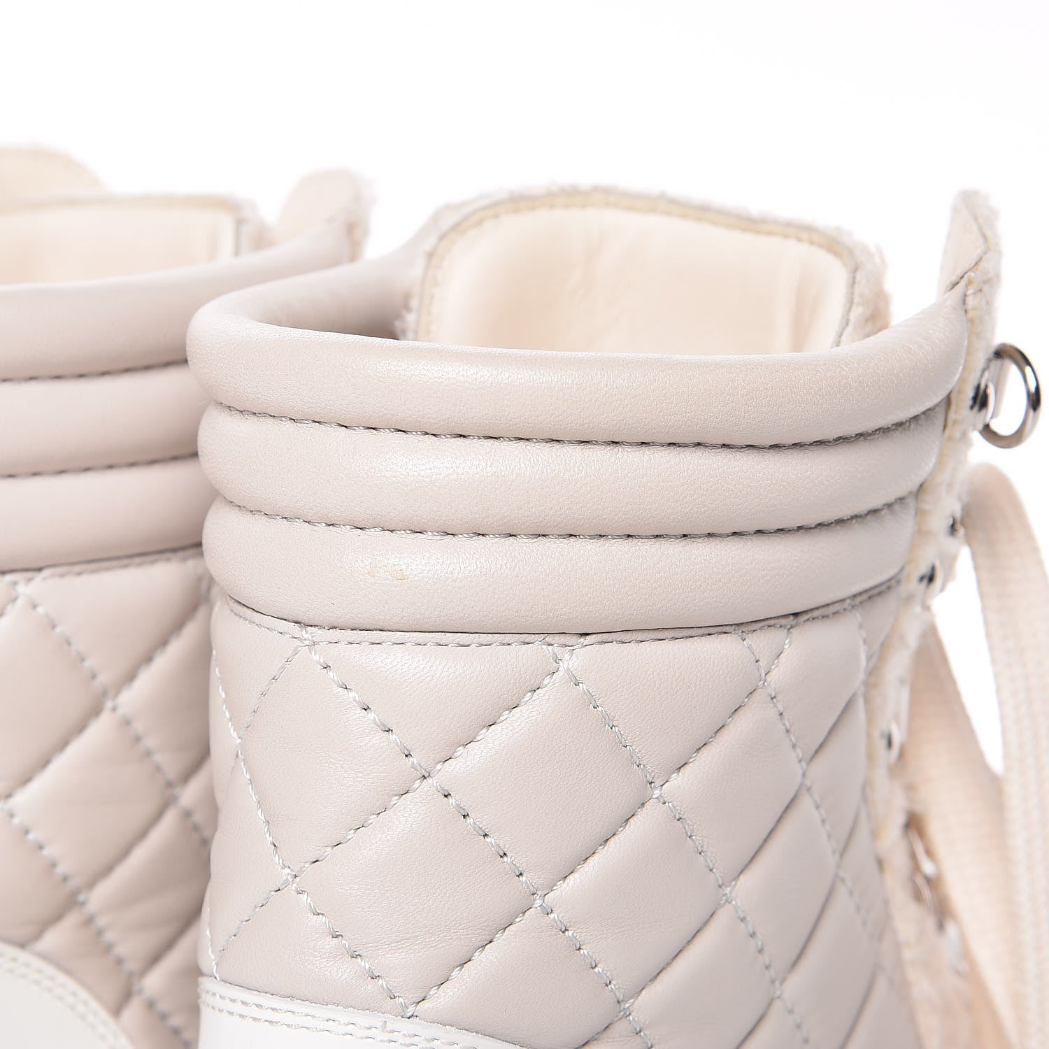 Chanel Tweed Patent Lambskin Quilted Lace Up Boots 38.5 Ivory Black 21 of 22