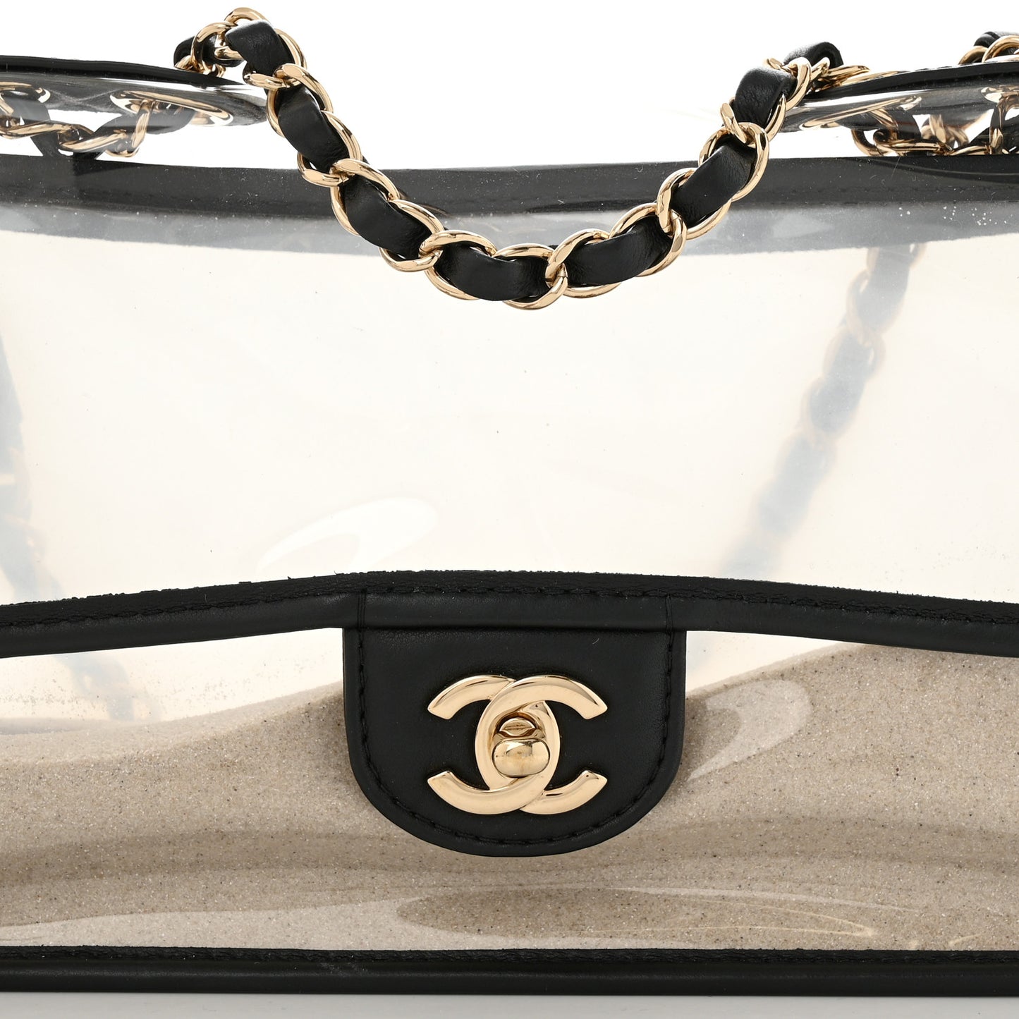 Lambskin PVC Sand By The Sea Flap With Pearl Strap Black