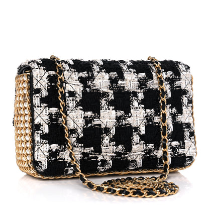 Chanel Tweed Quilted Mini Side Pearl Flap Bag Black Ecru White 3 of 13