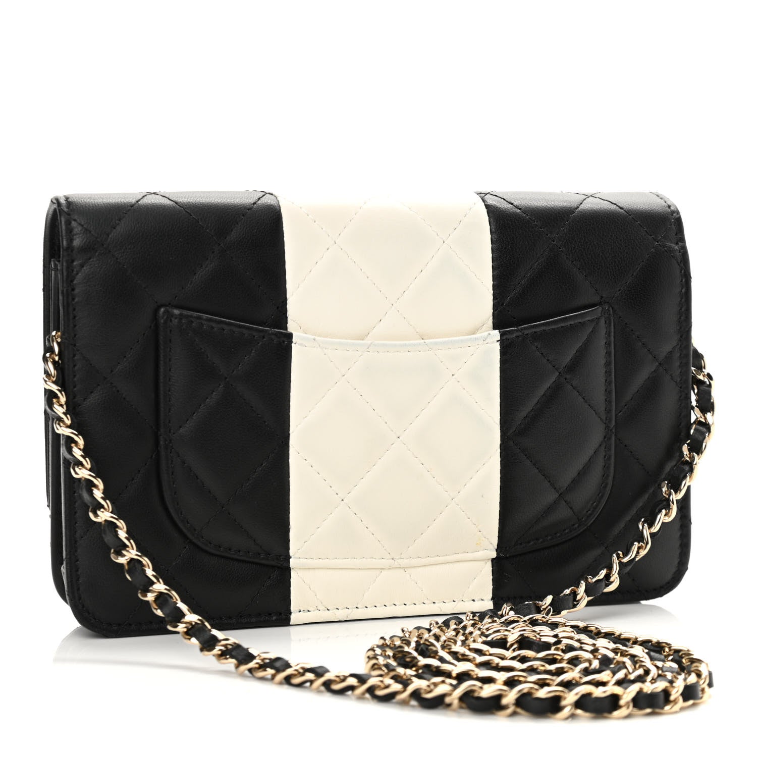 Chanel Lambskin Quilted Wallet On Chain WOC White Black 3 of 16