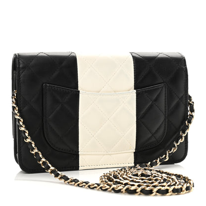 Chanel Lambskin Quilted Wallet On Chain WOC White Black 3 of 16