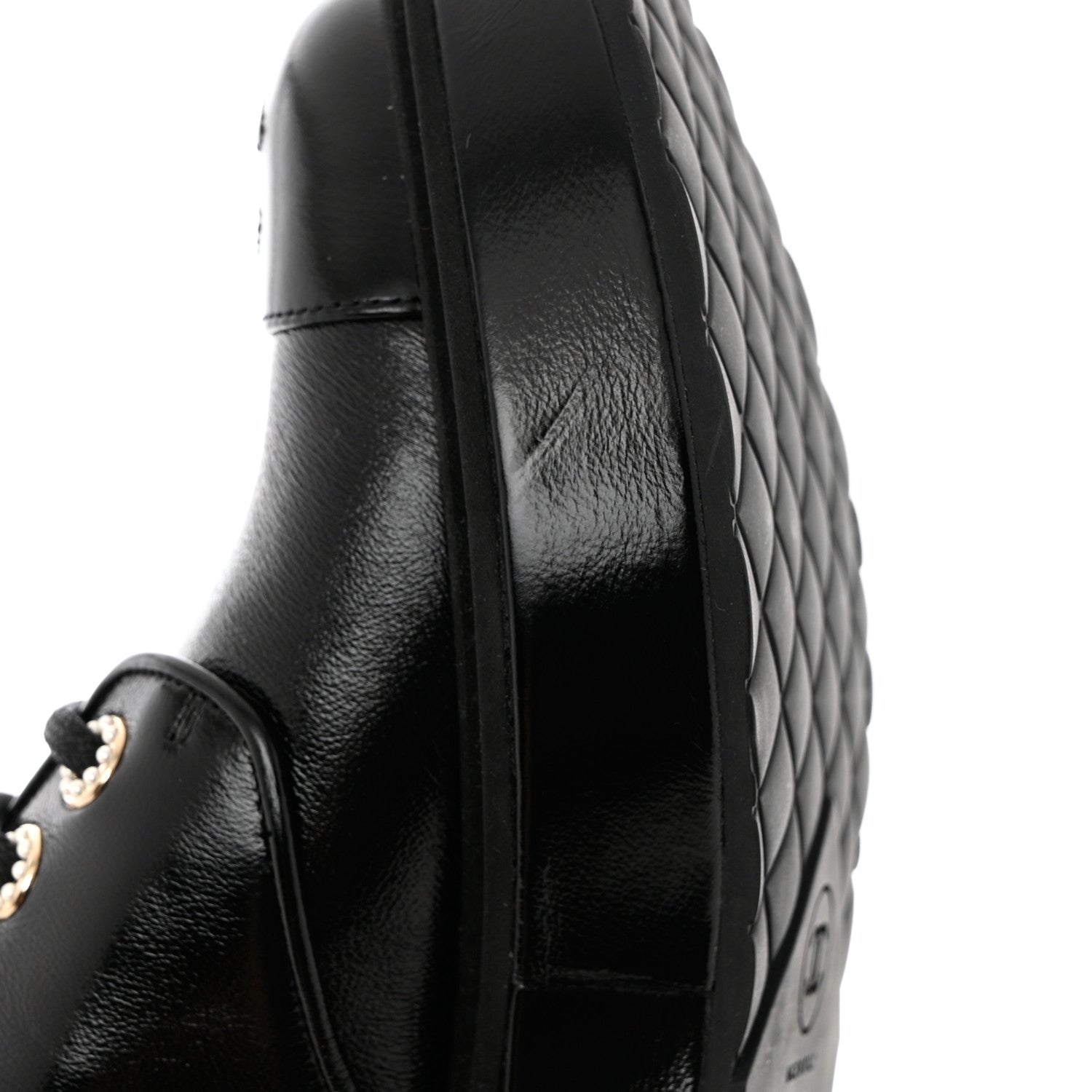 Chanel Shiny Calfskin Pearl Lace Up Combat Short Boots 36.5 Black 9 of 10