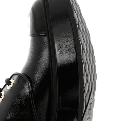 Chanel Shiny Calfskin Pearl Lace Up Combat Short Boots 36.5 Black 9 of 10