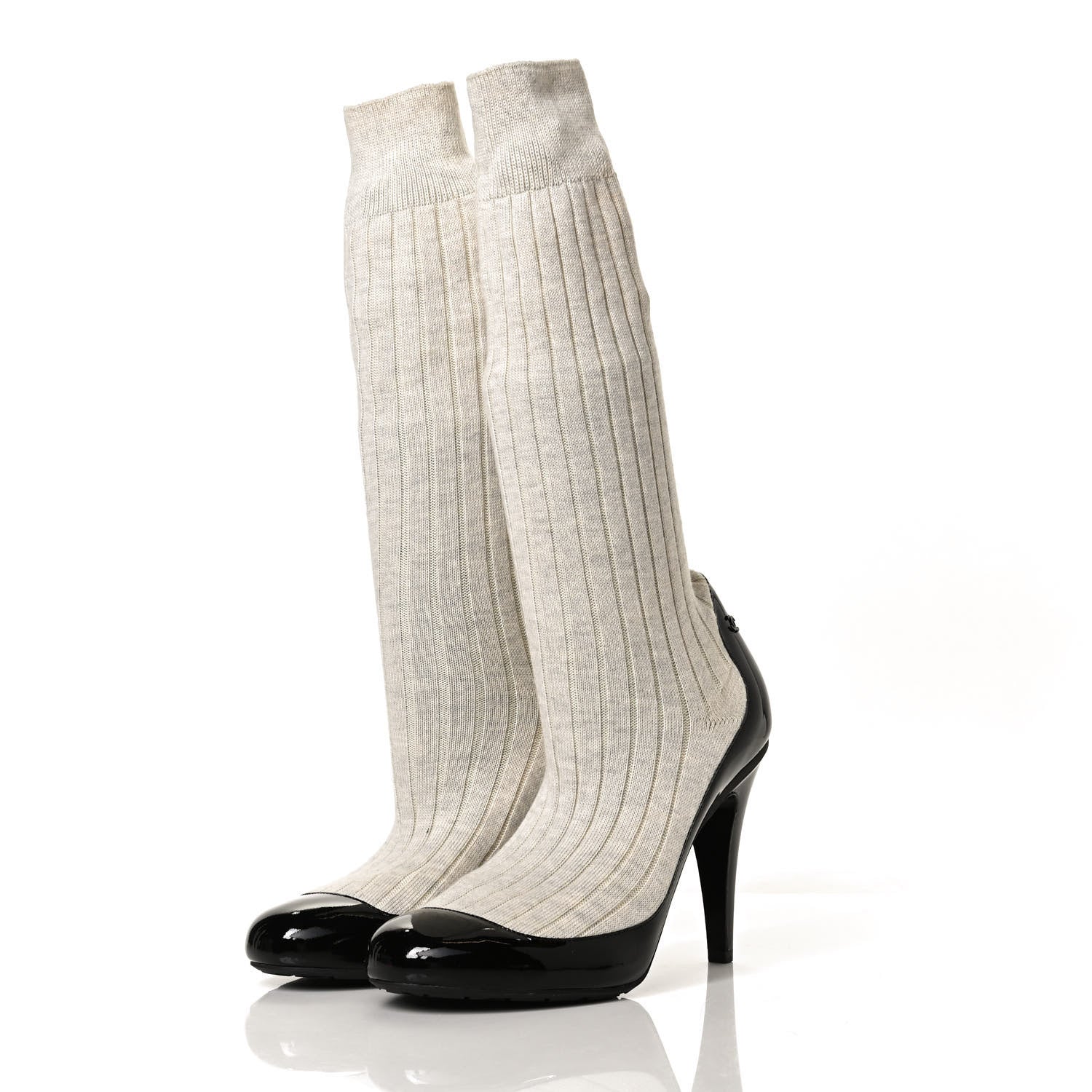 Chanel Patent Sock Boots 39.5 Black White 3 of 9