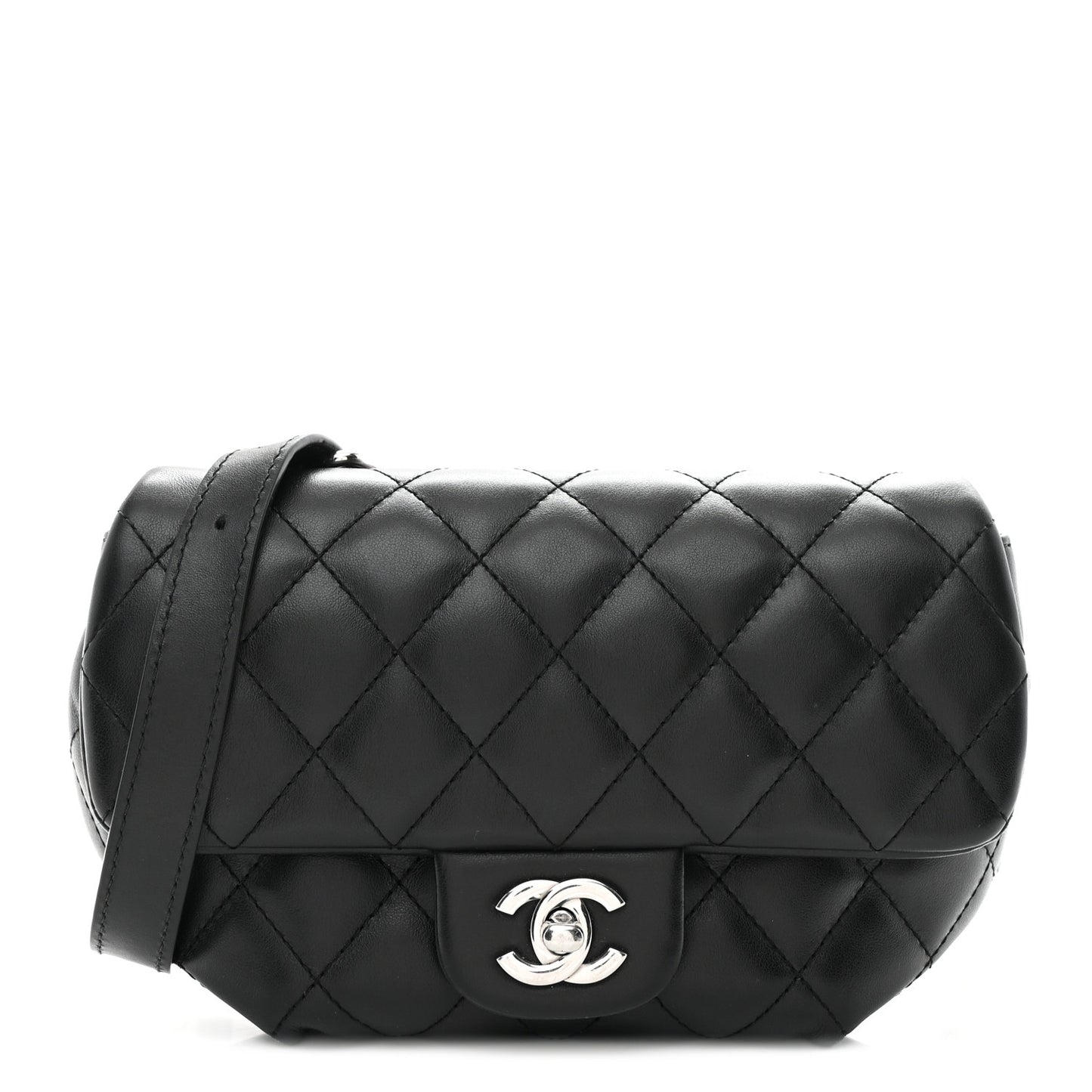 Calfskin Quilted CC Uniform Flap Belt Bag Black