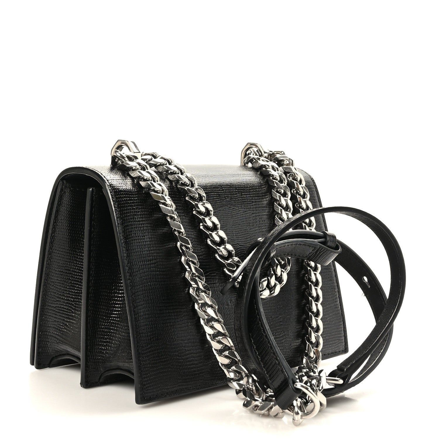 Alexander McQueen Lizard Embossed Calfskin Knuckle Crossbody Black 3 of 11
