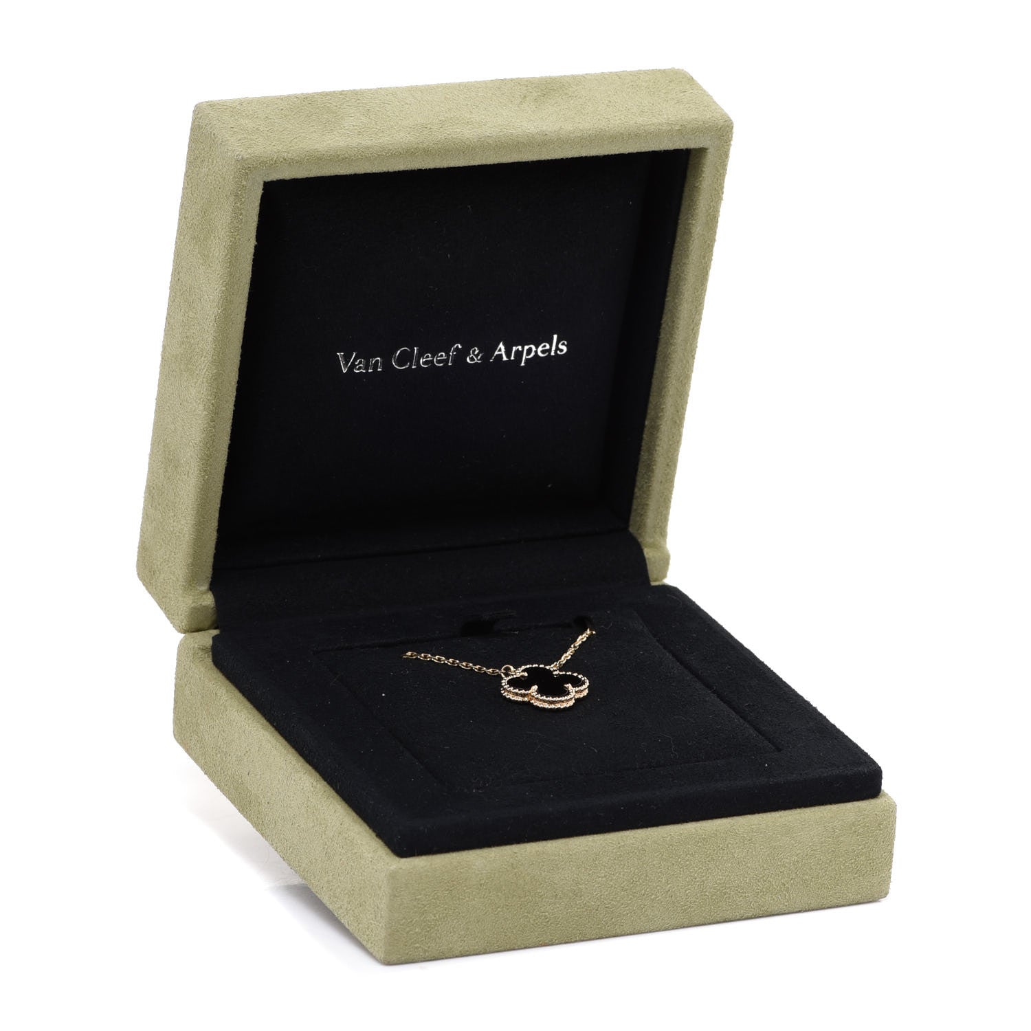 Van Cleef & Arpels 18K Yellow Gold Black Onyx Vintage Alhambra Pendant Necklace 6 of 6