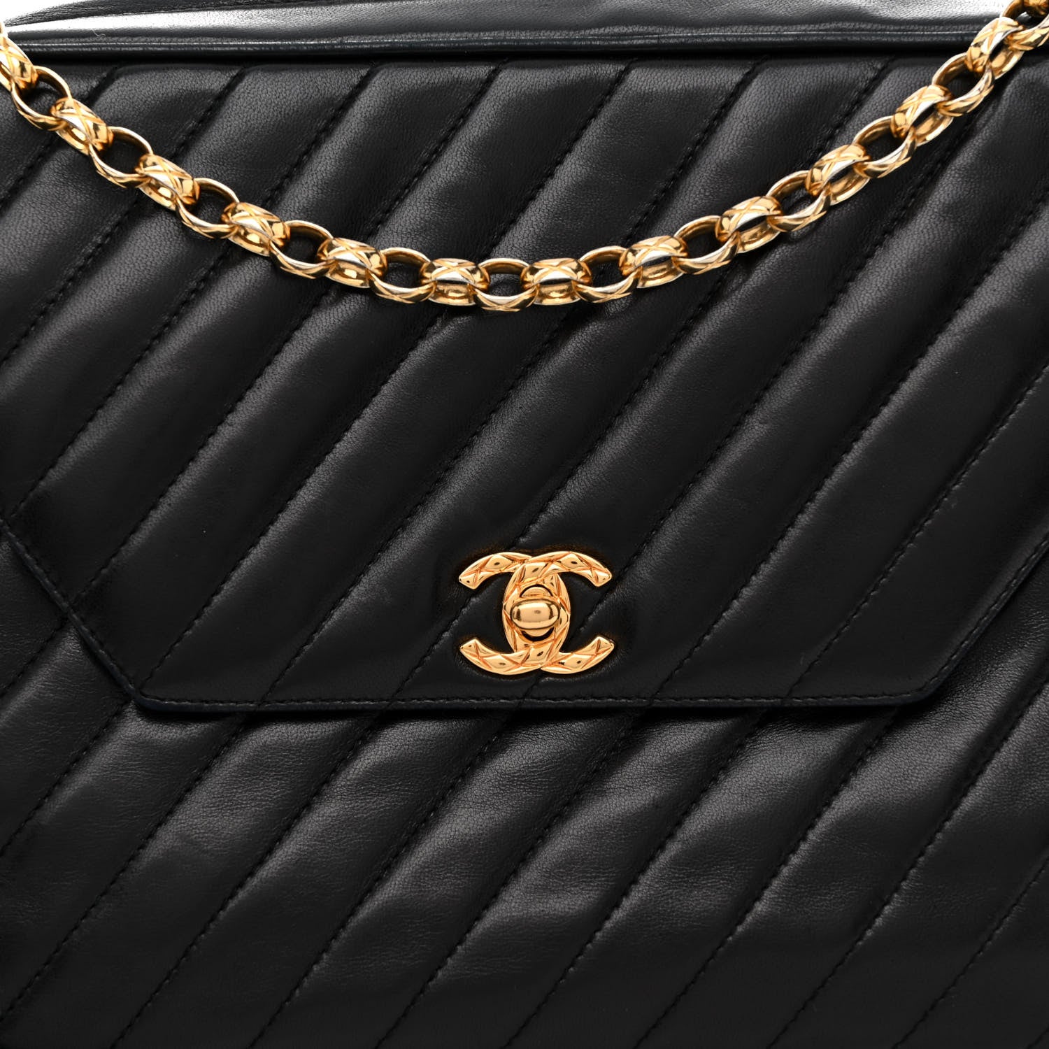 Chanel Lambskin Diagonal Quilted Tassel Camera Bag Black 7 of 9
