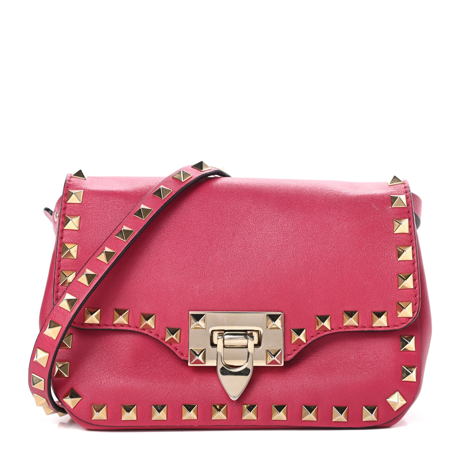 Valentino Garavani Vitello Mini Rockstud Flap Saddle Crossbody Bag Cyclamin 1 of 15