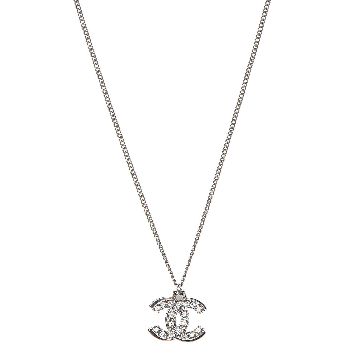 Chanel Crystal CC Necklace Silver 1 of 7