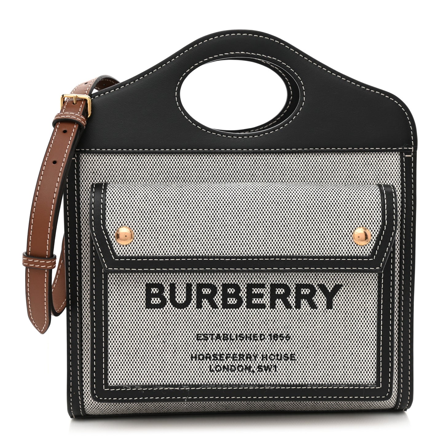 Smooth Calfskin Canvas Two Tone Mini Pocket Bag Black Tan