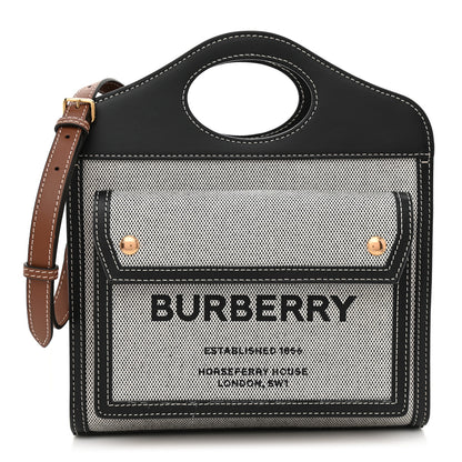 Burberry Smooth Calfskin Canvas Two Tone Mini Pocket Bag Black Tan 1 of 9