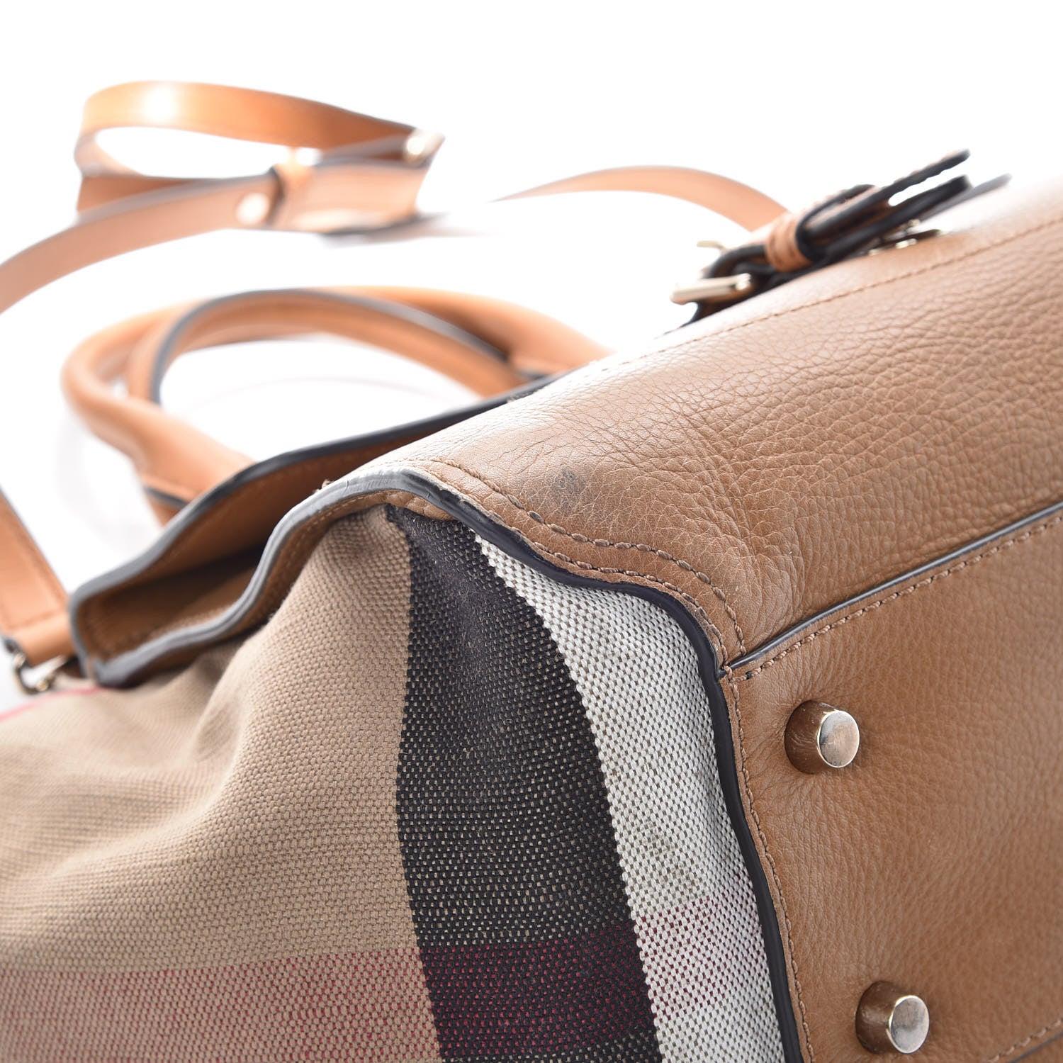 Burberry Mega Check Grained Calfskin Medium Harcourt Satchel Saddle Brown 24 of 28