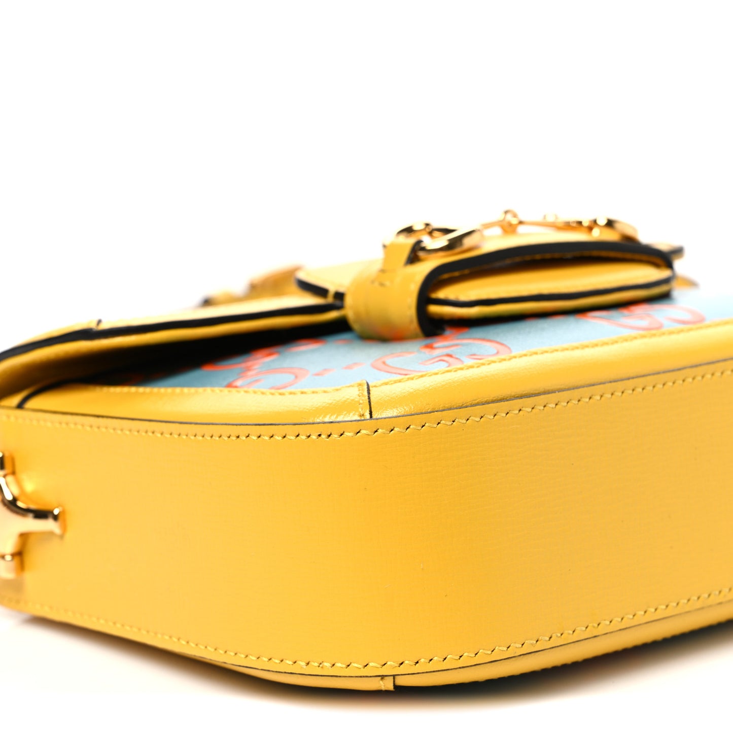 Azalea Calfskin GG Monogram Bi-Color Debossed Horsebit 1955 Shoulder Bag Dusty Azure Stone Topaz Deep Orange
