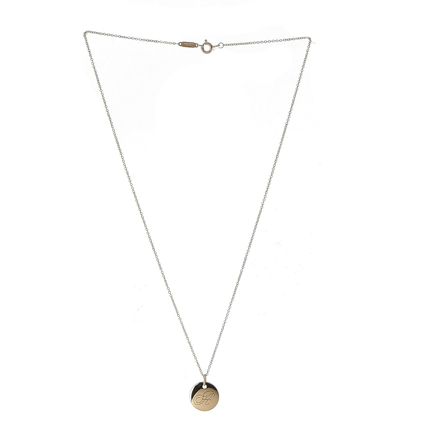 18K Yellow Gold Notes Letter A Disc Charm Pendant Necklace