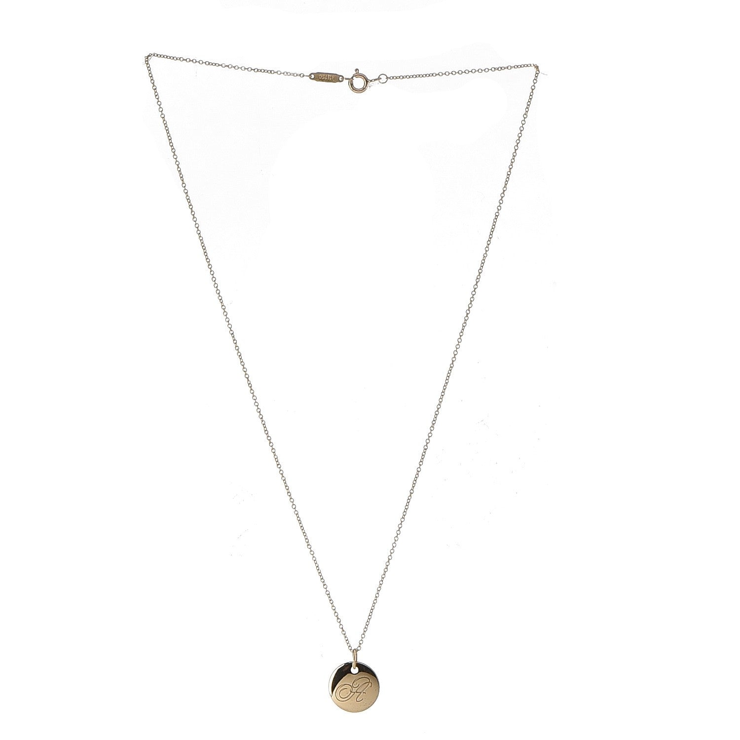 Tiffany 18K Yellow Gold Notes Letter A Disc Charm Pendant Necklace 5 of 8