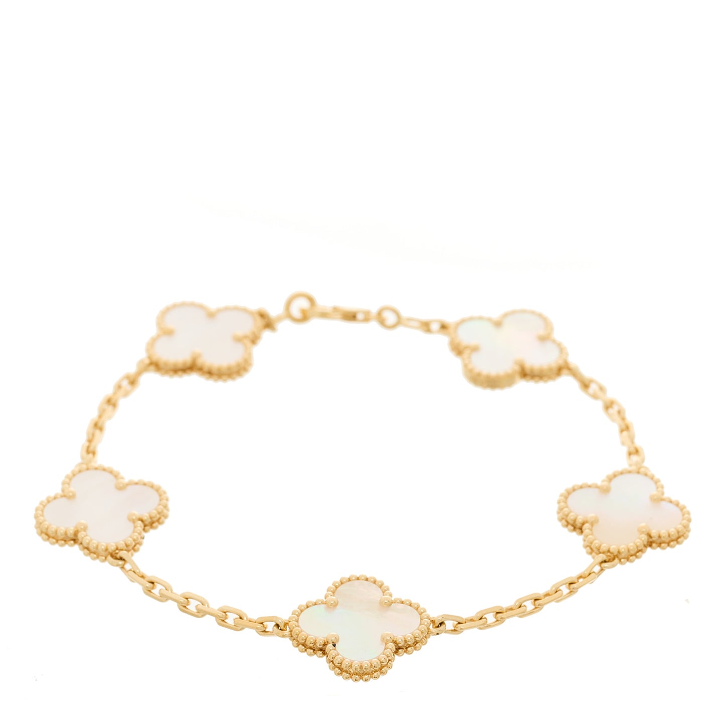 18K Yellow Gold Mother of Pearl 5 Motifs Vintage Alhambra Bracelet