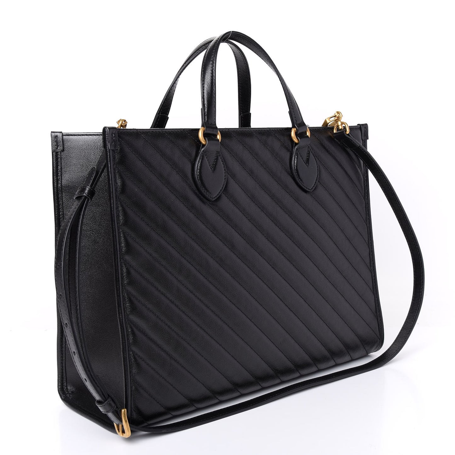 Azalea Calfskin Matelasse Diagonal GG Marmont Tote Bag Black