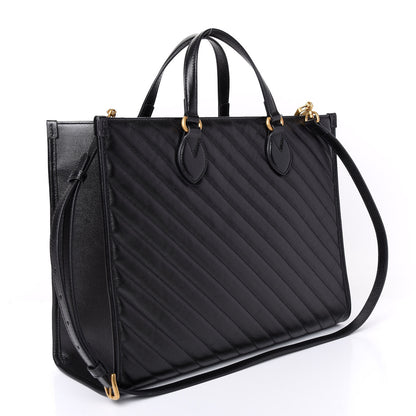 Gucci Azalea Calfskin Matelasse Diagonal GG Marmont Tote Bag Black 3 of 9