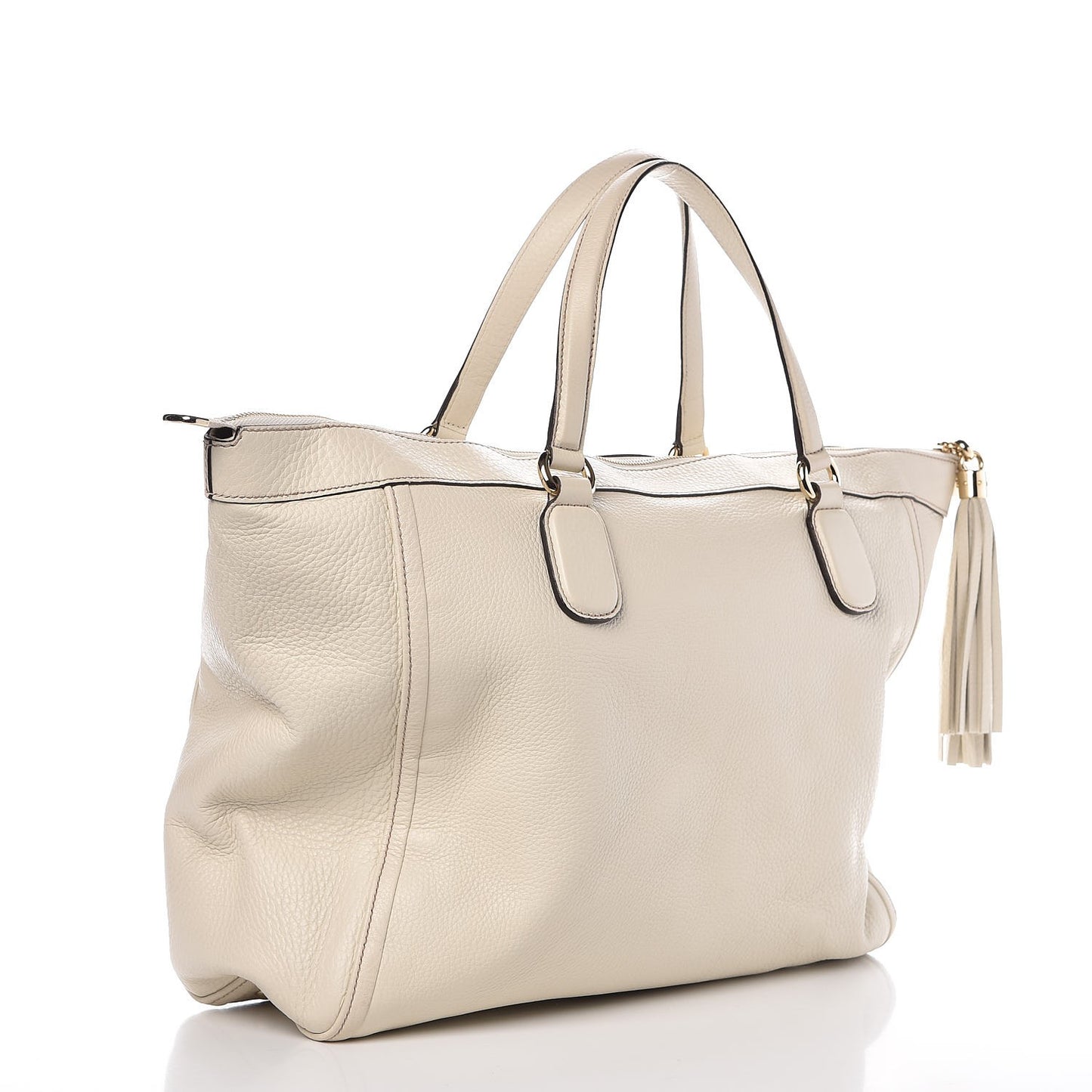 Pebbled Calfskin Large Soho Top Handle Bag Off White